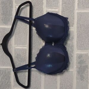 Victoria's Secret Dream Angels Midnight Blue Lace Shimmer Lined Demi Bra 32DDD